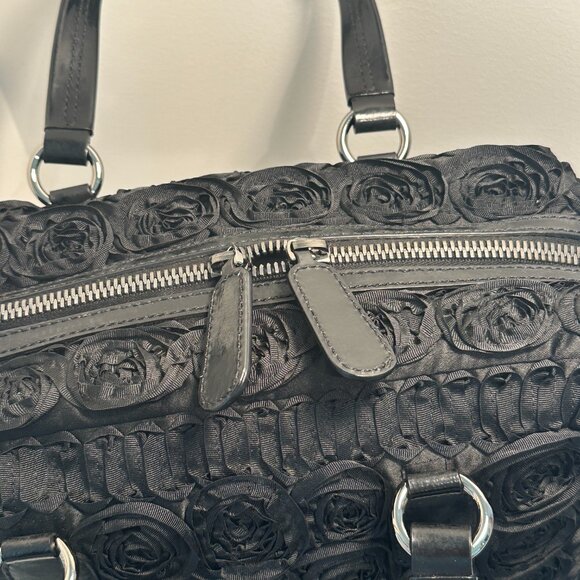 Valentino Garavani Rosier Black Fabric Applique Flowers Tote Bag Handbag - Picture 8 of 8